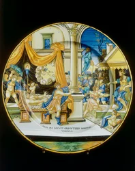Die Versuchung Josephs des Hebräers, Teller von Francesco Xanto Avelli, aufbewahrt im Museo Nazionale del Bargello in Florenz