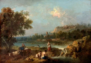 Flusslandschaft mit Bauern