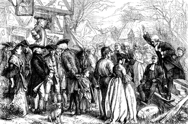 John und Charles Wesley predigen im Freien in Bristol