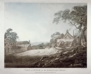 Eine Pferdekutsche verschwindet über einen Hügel auf der Edgware Road, London (1799)