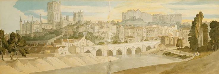 Kathedrale und Schloss von Durham vom Fluss Wear aus, 1811