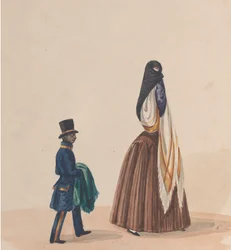 Elegante Frau und ihr Page, aus einer Gruppe von Zeichnungen, die Peruaner darstellen, ca. 1848