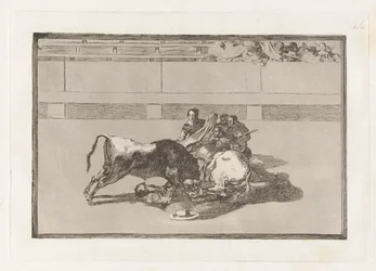 Caida de un picador de su caballo debajo del toro (Ein Picador wird abgeworfen und fällt unter den Stier), Platte 26 aus La tauromaquia