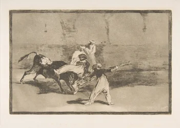 Tafel 8 aus der „Tauromaquia“: Ein Mohr wird in der Arena vom Stier erfasst, 1816.