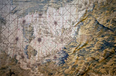 Karte des Mittelmeers - Detail der Eroberung von Tunis (Tunesien) - Tapisserie von Francisco und Cornelius Van der Ggot (18. Jahrhundert)