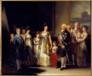 Porträt von König von Spanien Karl IV. (1748-1819) und seiner Familie. In der Mitte Königin Marie Louise de Bourbon-Parma (1751-1819)