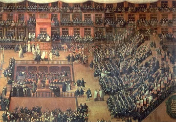 Auto de Fe auf der Plaza Mayor, Madrid, 30. Juni 1680 (Detail)