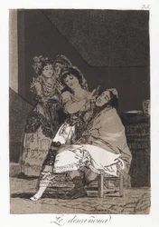Sie schindet ihn (Le descanona), Platte 35 von Los Caprichos, ca. 1797-98