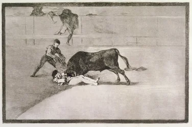 Der unglückliche Tod von Pepe Hillo (Jose Delgado) in der Arena von Madrid am 11. Mai 1801, Platte 33 von 