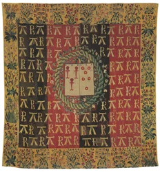 Armorial Mille-Fleurs Tapisserie, die die Wappen von Robert Chabot und Antoinette d