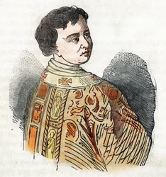 Mittelalter: Darstellung von Papst Benedikt IX. (benedetto, Benedikt oder Benedictus) (1032-1044) Zeichnung aus 