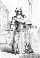 Porträt der jungen Römerin Beatrice Cenci (1577-1599), die des Mordes an ihrem Vater Francesco Cenci im Jahr 1598 beschuldigt wurde (Porträt der jungen römischen Adligen Beatrice Cenci, die ihren Vater, Graf Francesco Cenci, im Jahr 1598 ermordete). Stich