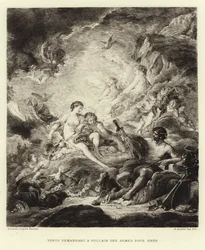 Venus fordert von Vulkan Waffen für Äneas (Gravur)