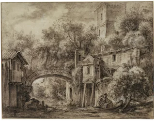 Architekturcapriccio mit der Mühle von Quiquengrogne bei Charenton