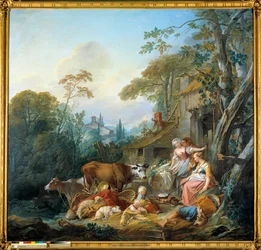 Glück im Dorf. Gemälde von Francois Boucher (1703-1770) 1735. München. Bayerische