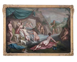 Mythologische Malerei, Artemis mit Gefolge wird beim Baden von Aktaion überrascht