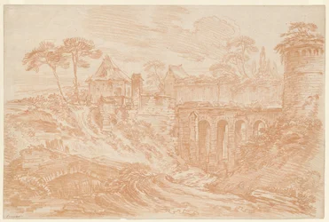 Landschaft mit Turm und Brücke