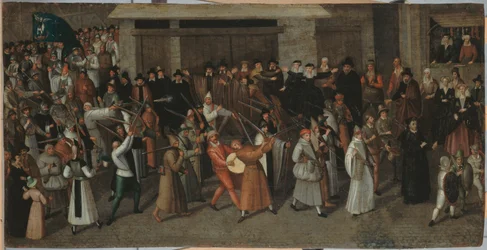 Prozession der Liga auf der Île de la Cité, beim Verlassen von Notre-Dame, ca. 1590