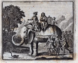 Die Ratte und der Elefant. Fabeln von Jean de La Fontaine. Illustration von François Chauveau. Ausgabe von 1728.