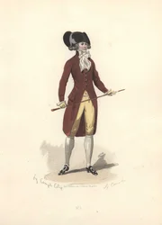 Mann mit großem schwarzem Zweispitzhut, Ära von Marie Antoinette