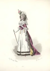Frau in pelzbesetztem Outfit, Ära von Marie Antoinette