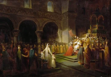 Die Salbung von Pippin dem Kurzen in Saint-Denis, 28. Juli 754