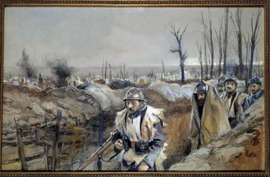 Erster Weltkrieg: Ansicht von Souchez (in Artois), ein Graben am 18.12.1915