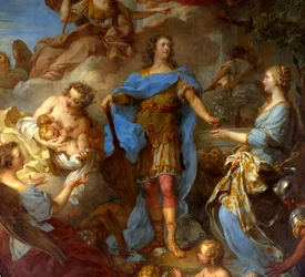 Detail von „König Ludwig XV. (1710-1774) bringt Europa Frieden“ Allegorie zur Zeit des Vertrags von Sevilla, die Göttin Minerva ist dargestellt