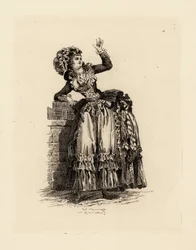Modische Frau mit Haube à la Nicolet, Ära von Marie Antoinette