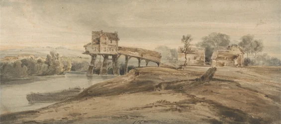 Die Wassermühle über der Brücke bei Charenton, nach einem Gemälde von Thomas Girtin