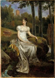 Porträt von Désirée Clary (1777-1860), Ehefrau Bernadottes und Königin von Schweden, dargestellt als Prinzessin von Monte Corvo im Park des Schlosses Bellevue