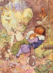Die Kinder im Wald aus Mein Kinderbuch, veröffentlicht von Blackie & Son (Buchillustration)