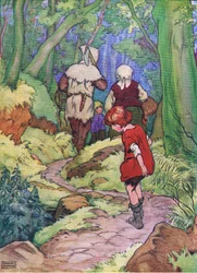 Hänsel blieb stehen und ließ jedes Mal einen weißen Kiesel fallen, aus Hänsel und Gretel, veröffentlicht von Blackie & Son Limited, ca. 1940