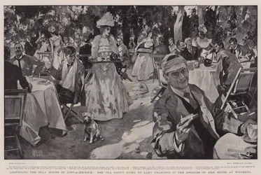 Die trüben Stunden der Genesung erhellen, die Teeparty von Lady Falkiner in den Gärten ihres Hauses in Wynberg