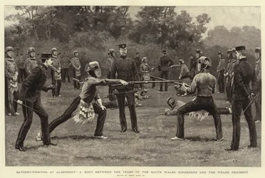 Bajonettkampf in Aldershot, ein Kampf zwischen den Teams der South Wales Borderers und des Welsh Regiments