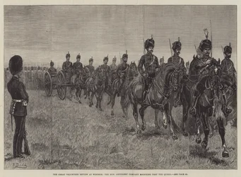 Die große Freiwilligenparade in Windsor, die Honourable Artillery Company marschiert an der Königin vorbei