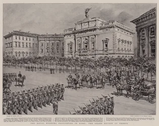 Die königlichen Hochzeitsfeierlichkeiten in Rom, die große Truppenparade