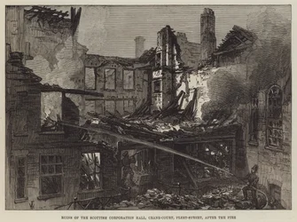 Ruinen der Scottish Corporation Hall, Crane-Court, Fleet-Street, nach dem Brand
