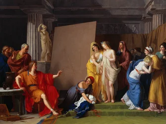 Zeuxis wählt unter den Mädchen von Kroton seine Modelle für das Bildnis der Helena aus, um 1790