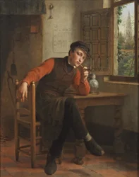 François Antoine De Bruycker - Pfeife rauchender junger Mann in einem Stubeninterieur