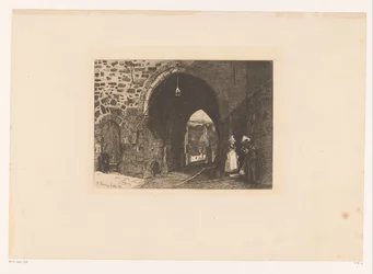 Ansicht der Porte de St. Malo in Dinan (Serie: Dix Eaux-fortes, gezeichnet und graviert von F. Bonvin, Maler)