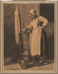 Diener, der Wasser aus dem Brunnen schöpft