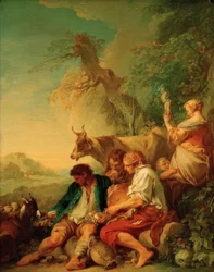 Hirten mit Vieh in einer Landschaft