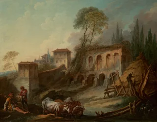 Imaginäre Landschaft mit dem Palatin-Hügel vom Campo Vaccino, 1734