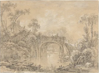 Landschaft mit rustikalem Brücke