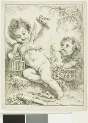 Zwei Putti mit einem Vogel