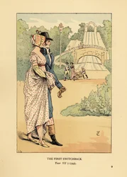 Modisches Paar auf der Achterbahn der Russischen Berge, Les Montagnes Russes in Belleville, gebaut 1812. (Die erste Achterbahn, Jahr VII)