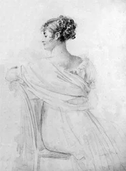 Porträt von Mrs. Récamier, schwarze Kreide, Aquarellakzente, von François Gérard