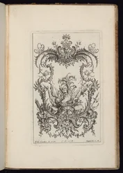 Kartusche mit Wappentrophäe, Livre d’ornements (Buch der Ornamente)