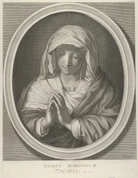 Die Jungfrau im Gebet, nach unten blickend, in einem ovalen Rahmen, nach Reni, 1640-93